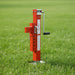 Red hydraulic jack with a handle