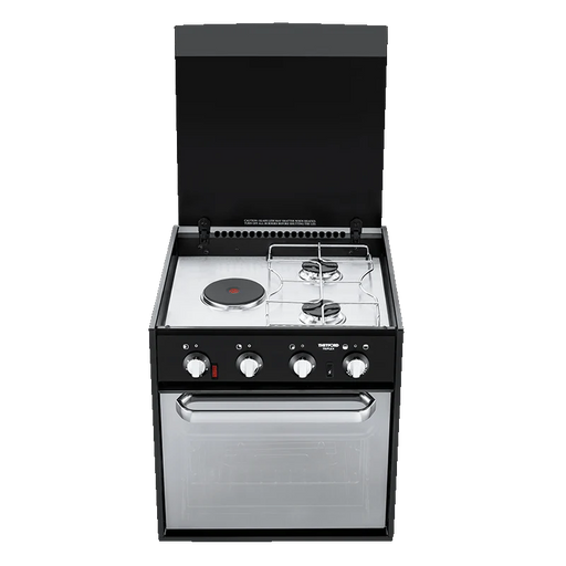 Oven cooktop with four burners on a black background