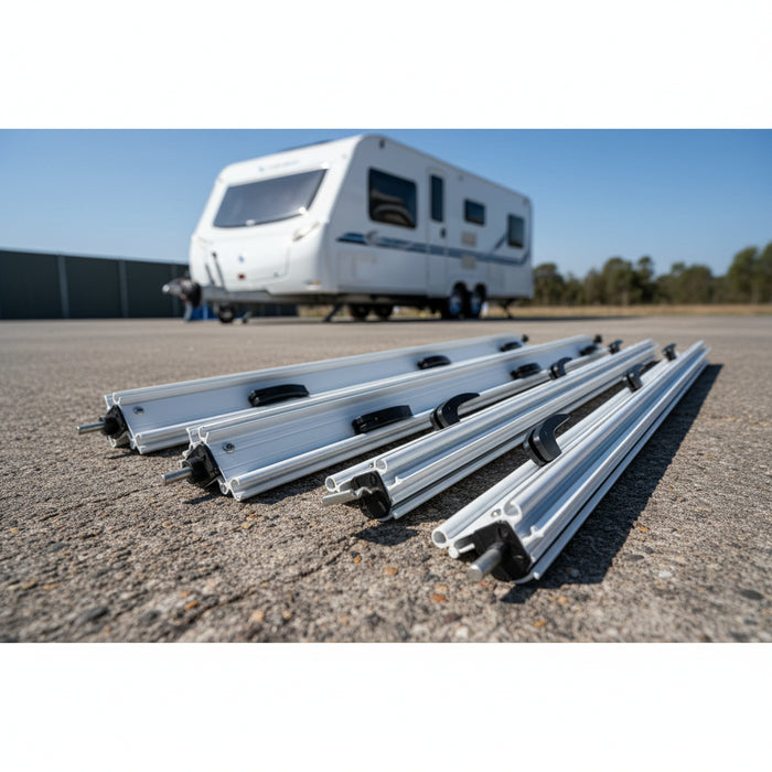 Components for white awning flap eliminator kit