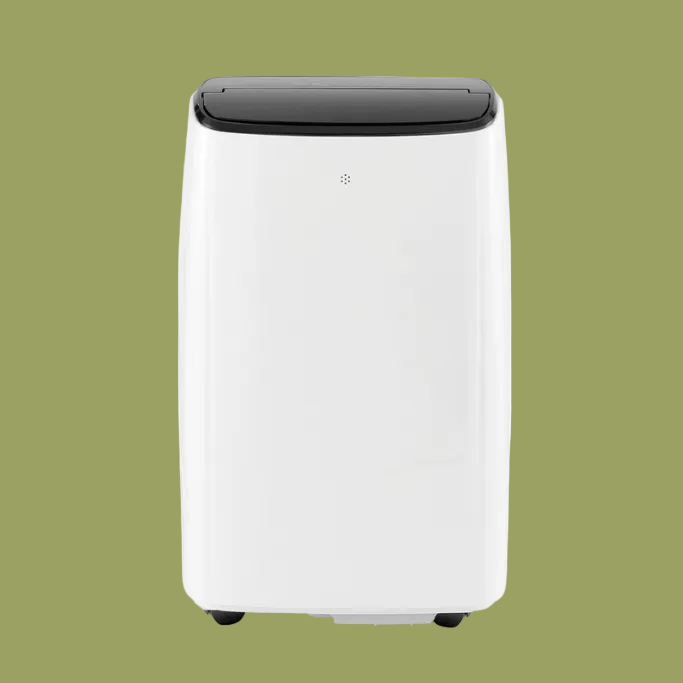 White portable air conditioner with black top 7000 BTU