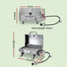 Measurement chart of a portable gas BBQ with dimensions labeled.