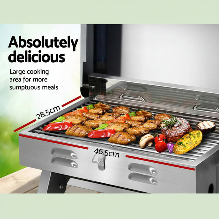 Barbecue with food showing dimensions