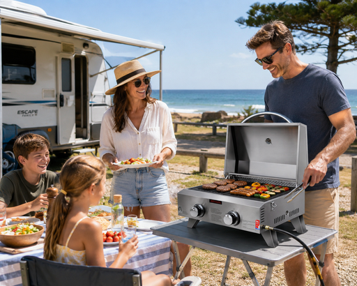 BBQ Grill with family by the beach