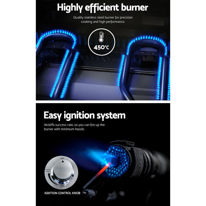 Stylized image of a burner with blue flames and ignition system components .