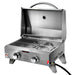 Stainless steel portable bbq on a white background
