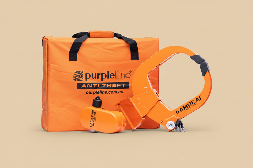 Orange anti-theft security kit with carrying bag