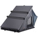 Roof top tent with dark gray awning and mesh side panel on a white background
