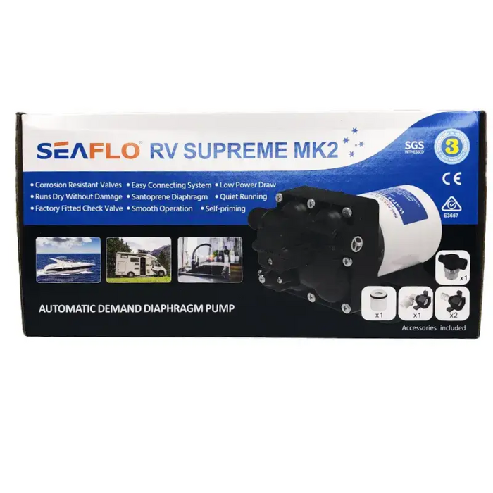 Rv Supreme (SEAFLO) MK2 55psi/11.3LPM 12V Water Pump C/W Filter & Fittings. RV1-030-055-42