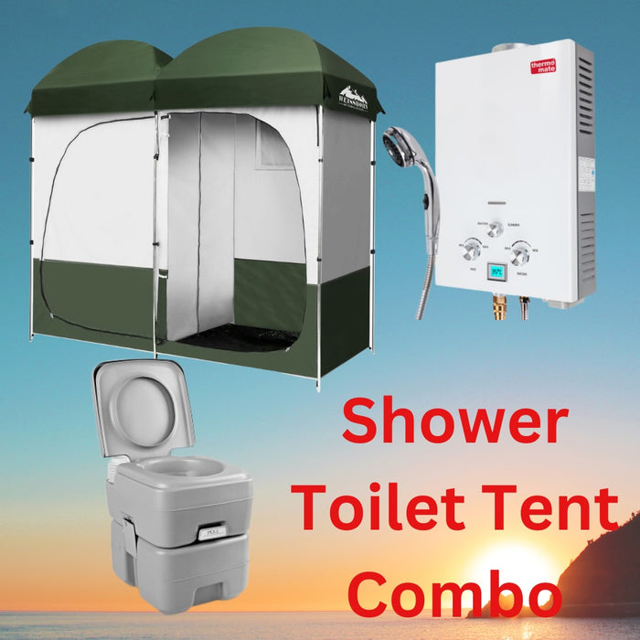 Ultimate Camping Bathroom Bundle | Portable Toilet + Hot Water Shower System + Private Ensuite Tent