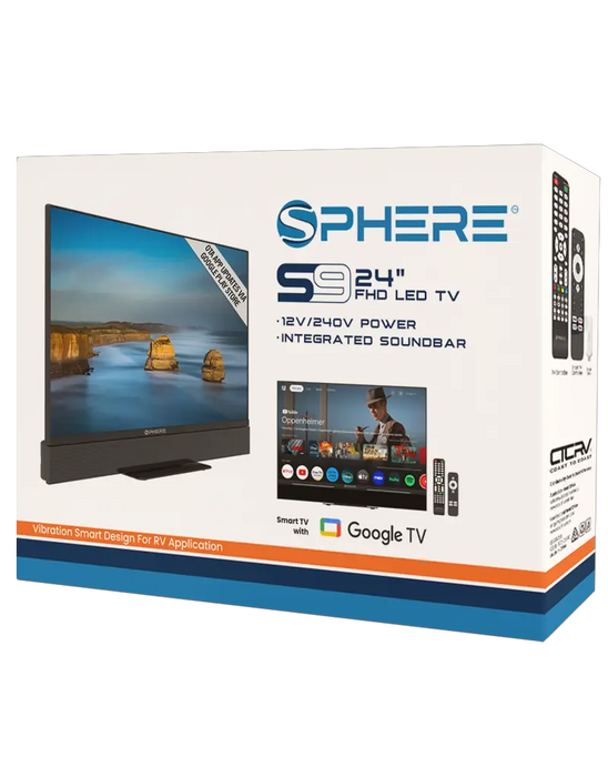 Sphere S9 24" Full HD Smart Caravan TV with Soundbar, Google TV Smart Stick & Stand | S924TVSB