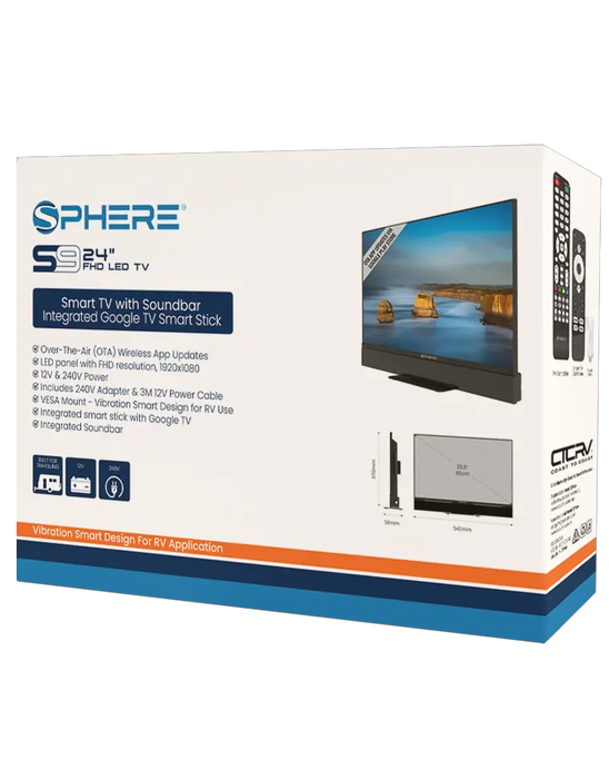 Sphere S9 24" Full HD Smart Caravan TV with Soundbar, Google TV Smart Stick & Stand | S924TVSB