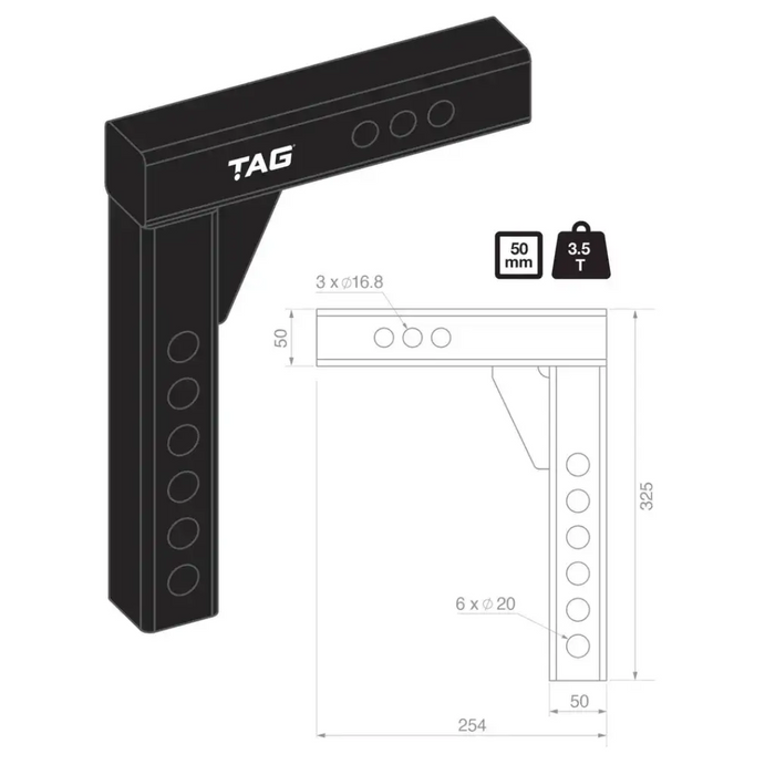 TAG 100mm Drop Weight Distribution Shank. WDHS-100