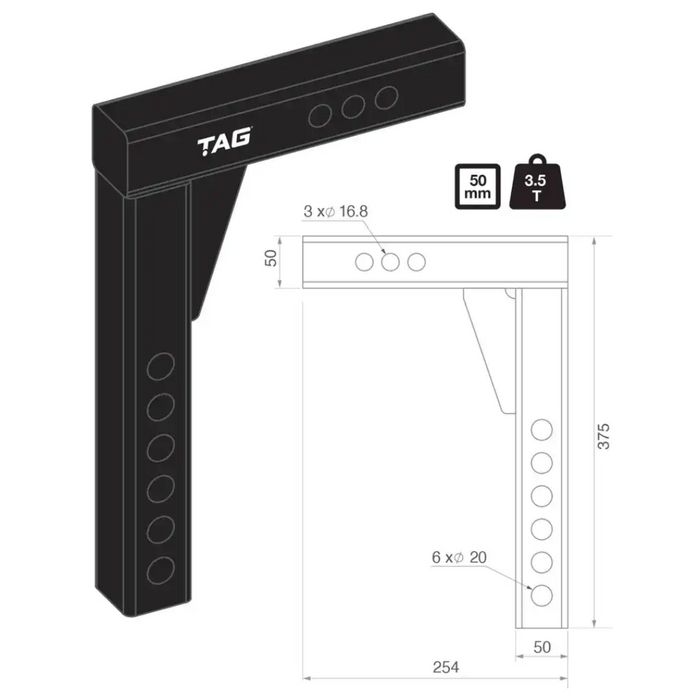 TAG 150mm Drop Weight Distribution Shank. WDHS-150