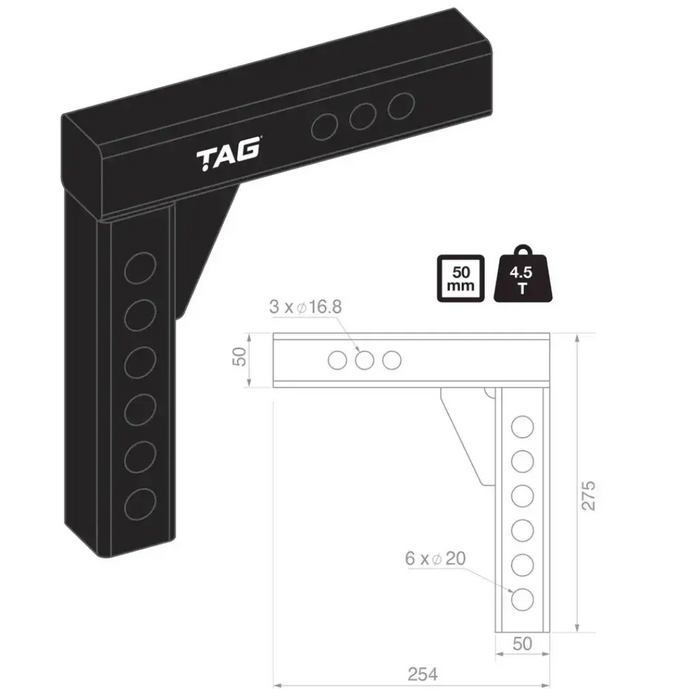 TAG 50mm Drop Weight Distribution Shank. WDHS-050