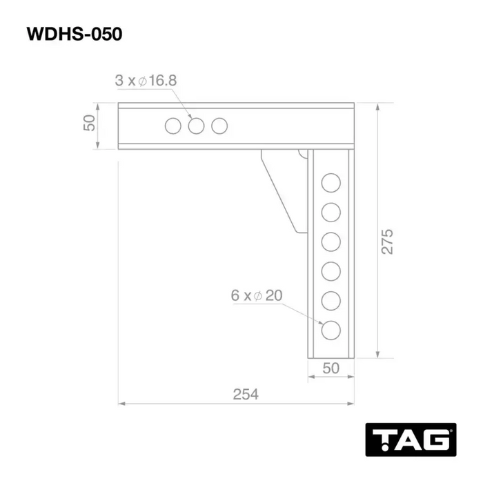 TAG 50mm Drop Weight Distribution Shank. WDHS-050