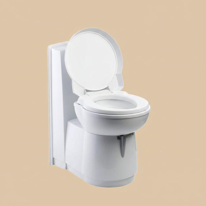 White toilet with open lid