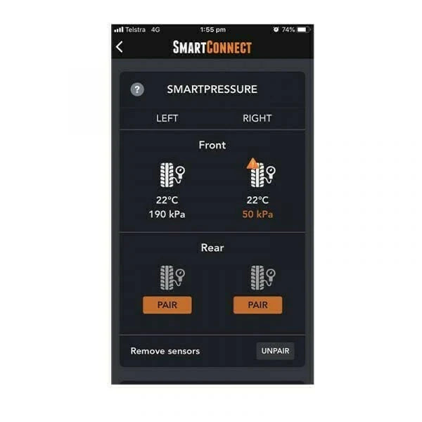 BMPRO SmartConnect tyre pressure screen