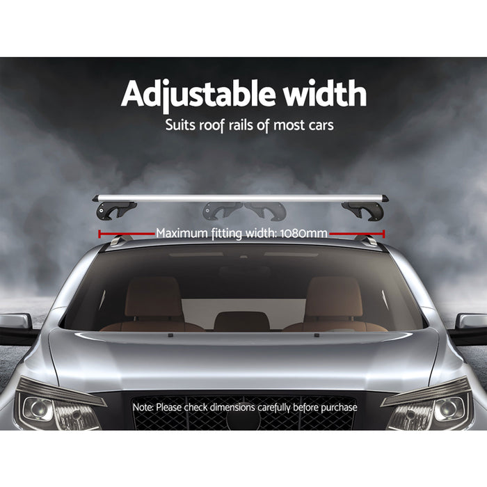 Car Roof Rack - Adjustable Cross Bars - Aluminium Silver 108cm Racks