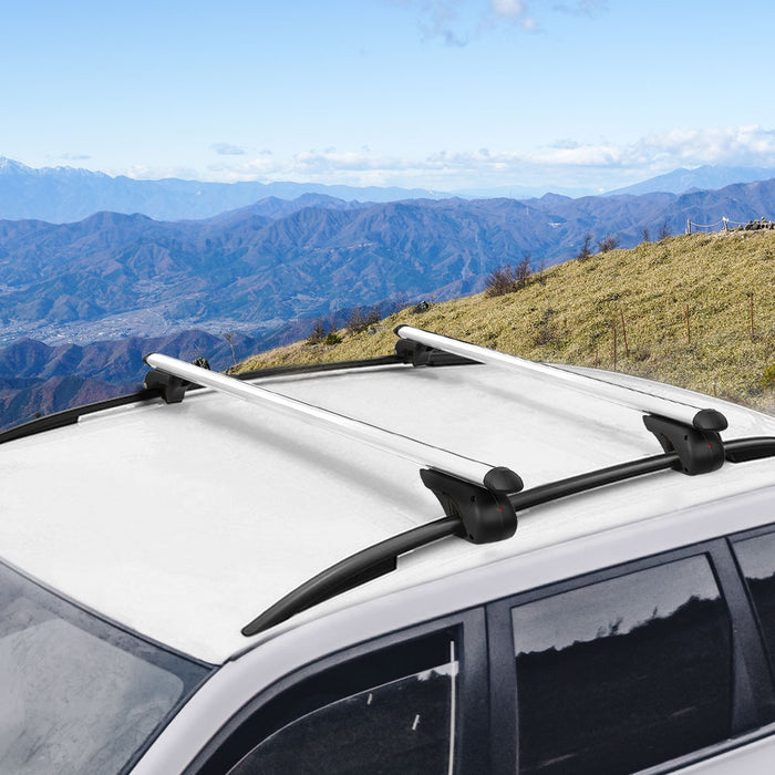 Car Roof Rack - Adjustable Cross Bars - Aluminium Silver 108cm Racks