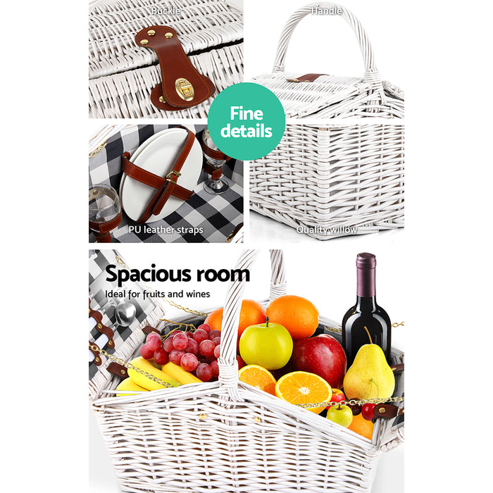 Picnic Basket 2 Person Vintage Style Outdoor + Insulated Blanket