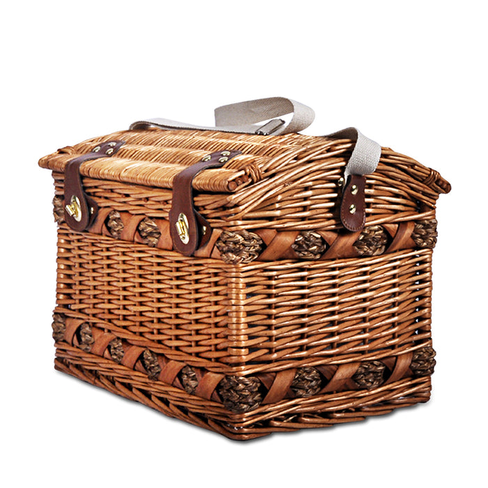 Deluxe Wicker Picnic Basket 4 Person Insulated Blanket