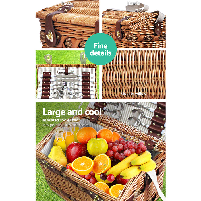 Deluxe Wicker Picnic Basket 4 Person Insulated Blanket