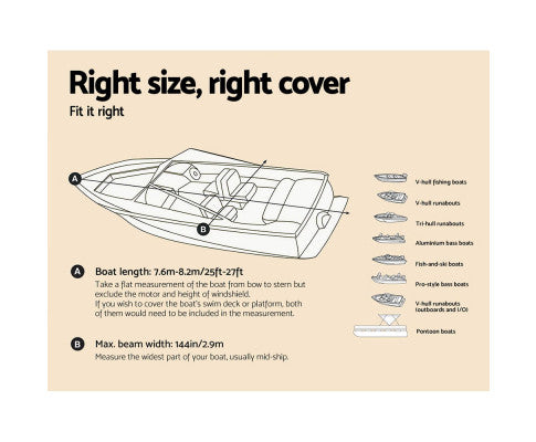 Boat Covers Waterproof Various Sizes from 4.2m to 8.2m