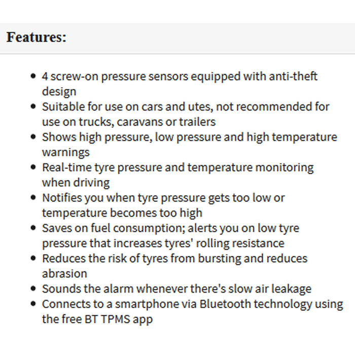 Bluetooth Tyre Pressure Sensors